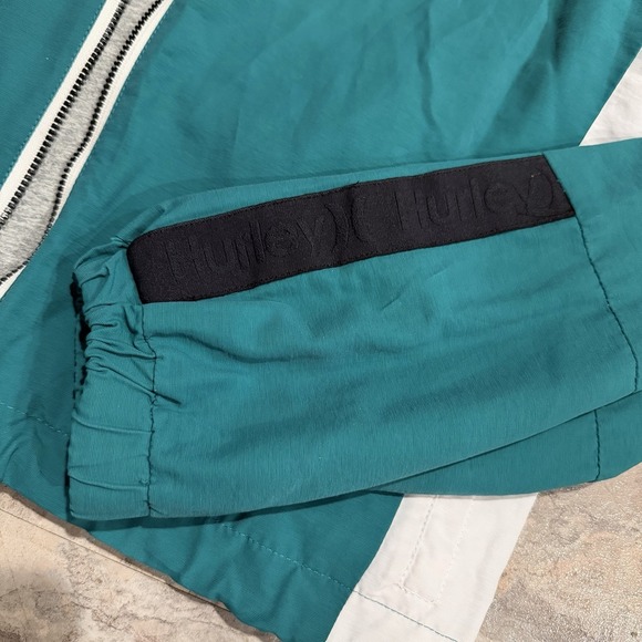 HURLEY One and Only Hooded Jacket XS Mystic Green Adjustable Waist 90s Surf Snow - Picture 2 of 7